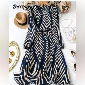 Navy and Cream Chevron Dress